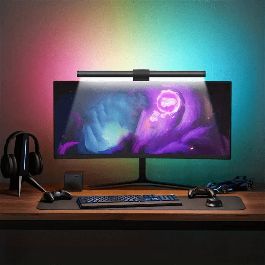 1pc LED Computer Screen Light, Game Desk Lamp, Office Desktop Game Fill Light, With 45 Degree Adjustable Range, Adjustable Light Bar, 3 Color Temperature/RGB/Iridescent Modes, USB Powered Desktop/Office/Home/Game Display Light