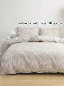 2/3 件/套枝叶花卉图案印花床上用品羽绒被套套装，无填充物，透气超柔软四季被套套装（1 件羽绒被套 + 1/2 件枕套，无枕芯），柔软双色双面设计床上用品套装，非常适合卧室、客房、宿舍，可机洗特大号双人床尺寸，背面学校床上用品拉绒超细纤维学生宿舍装饰，情人节、婚礼、女孩礼物 - 卡其色 - 查看 6