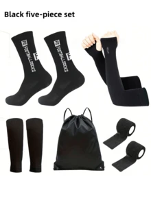 5 buc/set șosete de fotbal până la jumătatea gambei + mâneci de protecție solară + huse de protecție pentru șosete + curele sport + rucsac cu șnur, șosete adezive antiderapante pentru antrenament profesional pentru bărbați și femei, potrivite pentru jocuri cu mingea, activități în aer liber pentru alergare