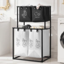 Senmeo Upgraded 2-Tier Divided Laundry Hamper - 4 Removable Canvas Bags (Wear-Resistant & Waterproof) - Easy To Assemble - Ideal For Storing Family Clothes, Bedding, Cotton Items - Laundry Basket & Toy Organizer - trắng - Xem 12