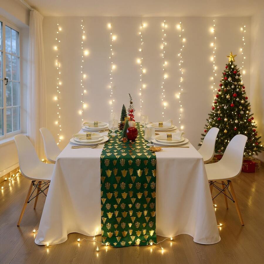 Camino de mesa de terciopelo con lámina de oro con 3 árboles, adecuado para Navidad, fiestas, eventos, decoración de mesa y sillas