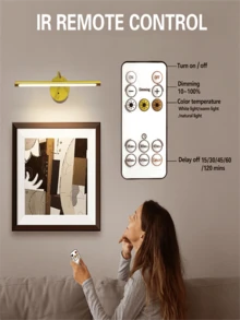 1PC Rechargeable Wireless Picture Light, LED Wall Light, Night Light, Cabinet Light, Wall Light, Kitchen Light, Staircase Light, Bathroom Light, Bathroom Light, USB Rechargeable Wall Light, Painting Light, Eye Friendly Bedroom Night Light, With Remote Control, 3-Color Temperature Adjustable, 360 ° Angle Adjustable, Suitable For Bedrooms, Offices, Dormitories, Living Rooms (1800mAh) - USB - View 6