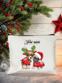 Floral Bow Canvas Bag, New Autumn Style. Custom Name DIY Makeup Clutch, Perfect Gift For Valentine, Mother's Day, Halloween & Christmas Travel - Beige - View 5