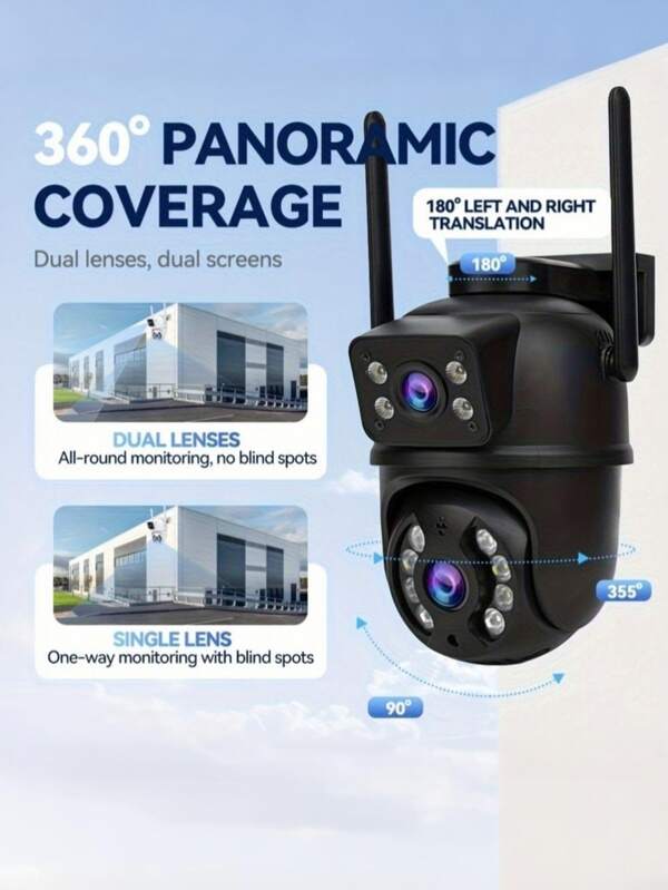 closeli 1pc Dual-Lens Wireless Security Camera, 3MP Dual-Lens Bullet Camera, IPX5 Waterproof, AI Motion Tracking, Color Night Vision, Two-Way Audio, Motion Alert, Rotatable & Tiltable, Video Surveillance, CCTV Monitoring, Support SD Card & Cloud Storage (Cloud Storage Subscription Required), Suitable For Indoor/Outdoor, Home, Warehouse, Factory, Shop, Pet Care, Perfect Gift For Halloween, Christmas, New Year