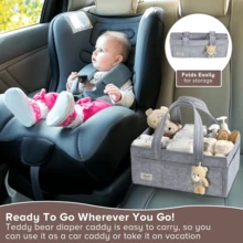 1pc Diaper Caddy Organizer With Handle, Baby Shower Gifts Basket Bag, Registry Search Must Haves Items, Newborn Girl Boy Nursery Storage Organizer, Baby Bag Essentials, Car Diaper Caddy Cart - Xám - Xem 6