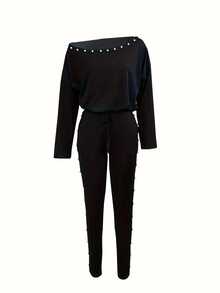 大码女式两件套休闲长袖上衣和裤子套装