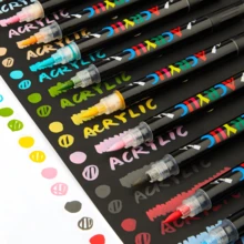 أقلام تلوين أكريليك ذات طرفين فرشاة مزدوجة الألوان، تحكم آلي في الحبر، حبر مائي لتلوين الصخور والخشب والسيراميك والزجاج والحجر والأقمشة، مستلزمات فنية وحرفية للعودة إلى المدرسة