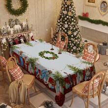 1/20pcs Rectangular Polyester Tablecloth With Christmas Ball And Gift Box Pattern, Suitable For Home Kitchen, Living Room, Dining Room, Balcony Coffee Table, Holiday Party, Outdoor Picnic Decoration, Christmas Decoration.