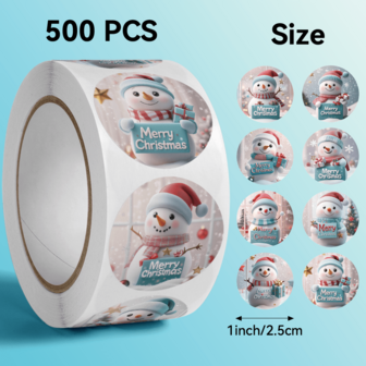 500pcs/Roll Christmas Snowman Stickers, Size: 2.5cm/1.0 Inch, Round Shape, Ideal Gift For Kids, Suitable For Decorating Cups, Stationery Boxes, Books, Glass Bottles, Envelopes, Cards, Notebooks, Helmets, Party Decorations, Holiday Gifts And More