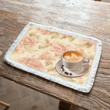 1 pieza Mantel individual con patrón floral de lino con flecos, tapete de mesa de comedor lavable, decoración del hogar, superficie de mesa, posavasos, tapete de cocina y comedor, decoración de fiesta interior y exterior, regalo ideal