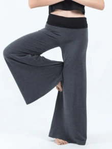 Women Fold Over Yoga Pants Low Rise Flare Leggings Stretchy Wide Leg Pants Lounge Sweatpants Streetwear - Xám - Xem 2