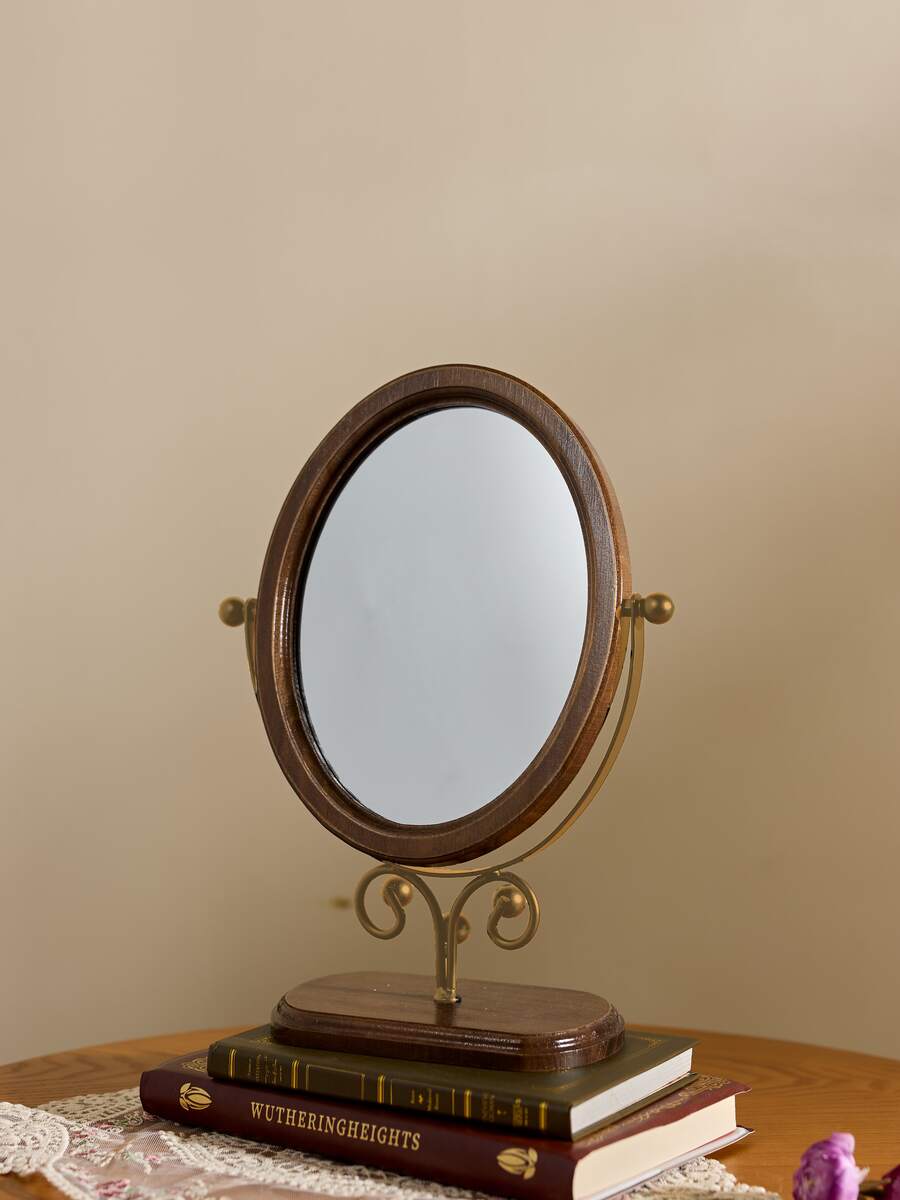 Cirelle Vintage Bedroom Vanity Mirror, Solid Wood Makeup Mirror, Tabletop Wooden Chinese Style Rotating Dressing Mirror