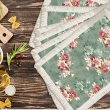 1 pieza Mantel individual con patrón floral de lino con flecos, tapete de mesa de comedor lavable, decoración del hogar, superficie de mesa, posavasos, tapete de cocina y comedor, decoración de fiesta interior y exterior, regalo ideal