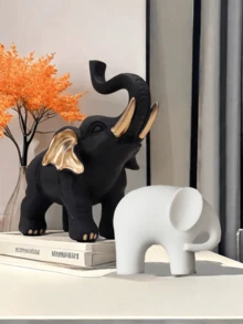 2pcs/1pc Gold Elephant Ornaments, Resin Animal Statue Arts And Crafts, Home Decoration Ornaments, Living Room Desktop, Office Desktop Layout, Winter Christmas And New Year Decoration Best Gift Birthday.