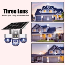 V380 1 PC Solar Camera Outdoor Wireless Three Lens PTZ Security Cameras Wireless 4G/WiFi Solar Powered And Built-In Battery CCTV Camera For Home Cameras Security Surveillance Night Vision Two Way Audio Motion Tracking PTZ Camera IP Camera
