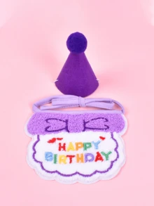 Babadores de aniversário para cães e gatos, decorações para cachecóis de pescoço para animais de estimação, conjunto de acessórios para coleiras de cães pequenos, chapéu de aniversário, fecho aleatório