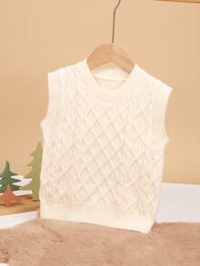 1pc Baby Boy/Girl Knitted Sweater Vest, Textured Knit Design, Casual & Cute, Suitable For Spring/Autumn - Beige - View 1