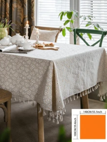 1 buc. Față de masă cu ciucuri, în stil pastoral francez, bej, cu imprimeu de crizanteme, husă de masă dreptunghiulară pentru măsuța de cafea, dulap TV, decor pentru casă