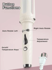 自动卷发器，卷发棒旋转，4 档可调节温度，快速自旋转造型，快速加热，28 毫米大波浪卷发，适合懒散的人，易于使用 - 美規A型插(110-127V) - 查看 3