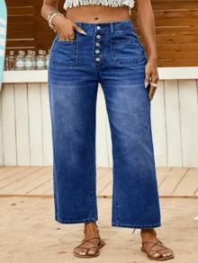 Plus Size Women's Dark Blue Denim Jeans High Quality Comfortable Long Pants Stylish Casual Trousers Ideal For Everyday Wear Durable Jeans For Women Perfect Fit For Curvy Figures