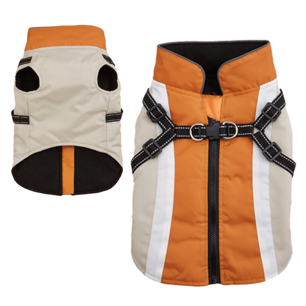 1 pezzo Giacca per animali domestici impermeabile e antivento, con cerniera anteriore, strisce riflettenti, imbracatura per il petto, adatta per gatti e cani, per l'autunno/inverno