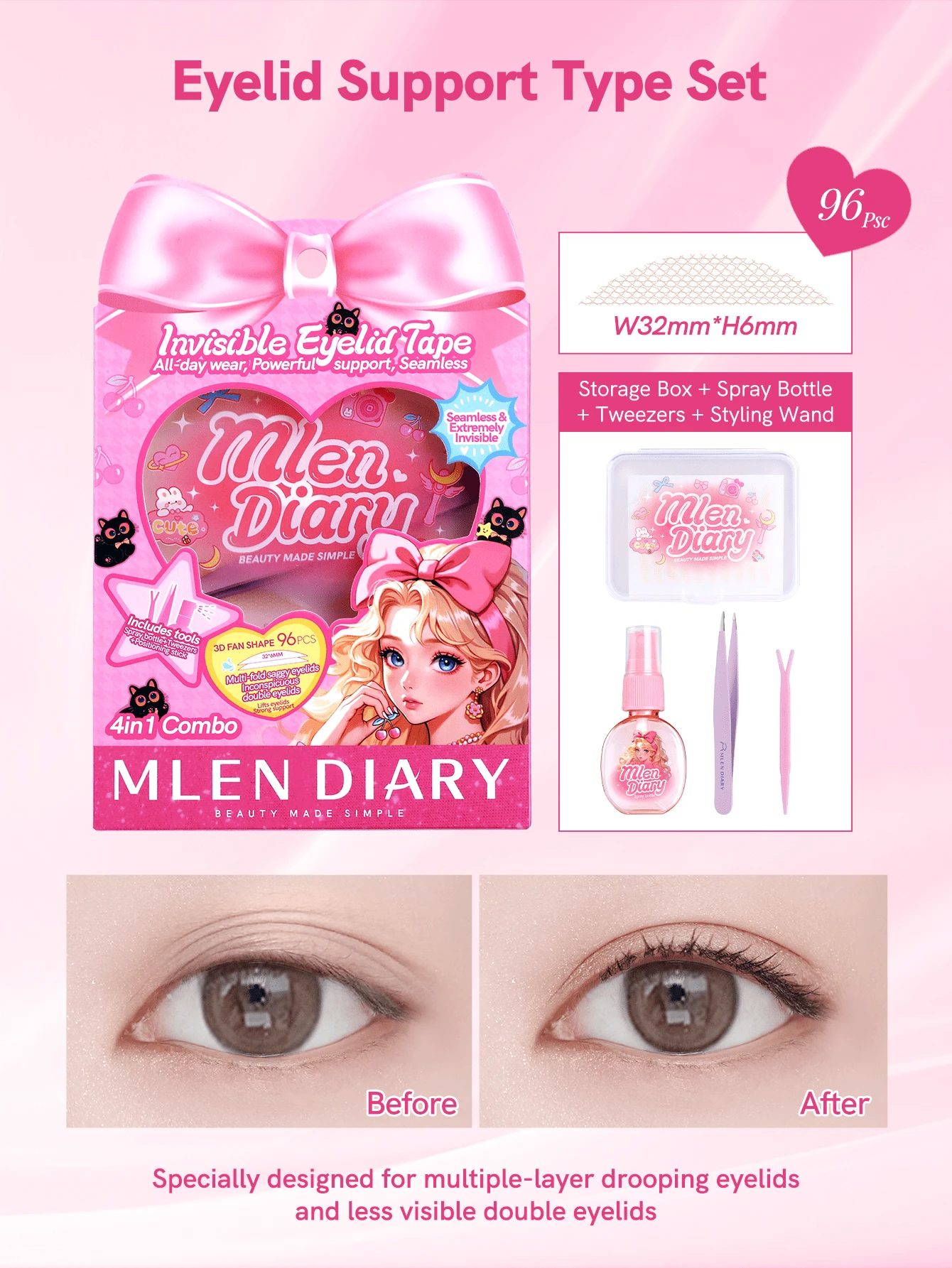 Mlen Diary Double Eyelid Tape , 96Pcs Olive Shape Invisible Eyelid Tape With Tools, Waterproof Long-Lasting Eyelid Lifter Strips For Creating Double Eyelids In Drooping And Asymmetrical Eye Shapes,Cheap,Stocking Stuffers,Makeup,Makeup Tools,Cheap Stuff,Gifts,Gifts For Women,Christmas Gifts - Apricot - View 1