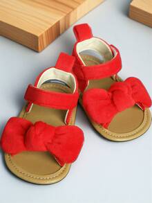 1 par de sandalias planas con decoración de lazo rojo, lindas y apropiadas para el verano - Rojo - Ver 10