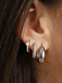 6pcs Fashionable Minimalist Copper Alloy Cubic Zirconia Gold Square Chunky Hoop Earrings Set, Women's Birthday, Holiday, Party Accessories, Match Daily Outfits - Silver - View 14