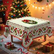 1/20 pièces Nappe thème Noël, cloches, nœuds, motif de baies de Noël. Conception facile à nettoyer, parfaite pour les pique-niques, le camping, les mariages, les anniversaires, les restaurants et les buffets. Décoration d'ambiance de Noël, décorations de Noël