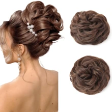 1个凌乱发髻波浪卷发髻发圈假发接发合成发髻，适合女性和女孩，混合金色和灰金色棕色蓬松盘发发髻假发片 - 彩色 - 查看 31