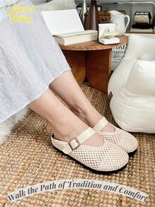 <走在传统与舒适之路> 女士一脚蹬厚底穆勒乐福鞋 春秋休闲鞋 - 杏色 - 查看 1