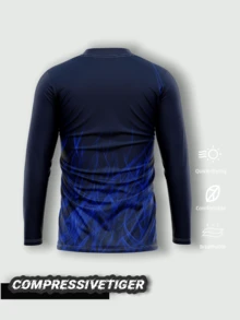 Customized Navy Blue Flame Pattern Long Sleeve Japan Football Jersey - Add Your Name, Number Or Unique Design | High-Performance Moisture-Wicking Fabric | Striking Blue Flame Design Showcases Fierce Athletic Aesthetics | The Ideal Choice For Personalized Gear Combining Fashion And Function
