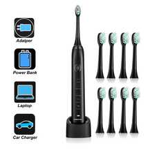Electric Toothbrush Electric Toothbrush With 8 Brush Heads Wireless Rechargeable Toothbrush With Travel Case, 2-Min Smart Timer, 5 Modes, Portable Power Whitening Toothbrus