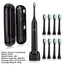 Electric Toothbrush Electric Toothbrush With 8 Brush Heads Wireless Rechargeable Toothbrush With Travel Case, 2-Min Smart Timer, 5 Modes, Portable Power Whitening Toothbrus