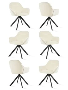 Goeurvant Stylish Smile Curve Upholstered 360° Swivel Dining Chairs With Armrests And Metal Legs For Dining Room, Living Room, Office - Set Of 2 / Set Of 4 / Set Of 6 - Cream - Apricot - View 14