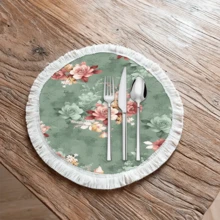 1 pieza Mantel individual con patrón floral de lino con flecos, tapete de mesa de comedor lavable, decoración del hogar, superficie de mesa, posavasos, tapete de cocina y comedor, decoración de fiesta interior y exterior, regalo ideal