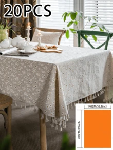 1 buc. Față de masă cu ciucuri, în stil pastoral francez, bej, cu imprimeu de crizanteme, husă de masă dreptunghiulară pentru măsuța de cafea, dulap TV, decor pentru casă