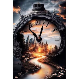 DIY 5D Diamond Painting Kit - Timeless Clock Castle Design, Round Crystal Gems, Drill Mosaic Art For Home Wall Decor, Frameless, Diamond Art Kits, Mosaic Craft