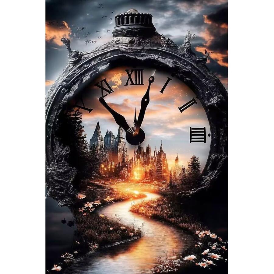 DIY 5D Diamond Painting Kit - Timeless Clock Castle Design, Round Crystal Gems, Drill Mosaic Art For Home Wall Decor, Frameless, Diamond Art Kits, Mosaic Craft - Multicolor - View 1