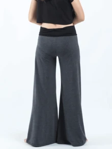 Women Fold Over Yoga Pants Low Rise Flare Leggings Stretchy Wide Leg Pants Lounge Sweatpants Streetwear - Xám - Xem 4