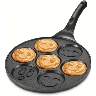 7-Hole Nonstick Pancake Pan With Removable Handle - Heavy Duty Aluminum Breakfast Pan, Heat Resistant To 450°F, Nonstick Surface For Pancakes, Thin Dumplings, Eggs - Fun Kitchen Gift For Kids And Adults (Black), Cooking Essential, Fun Design, Easy To Clean, Home Cooking Pan