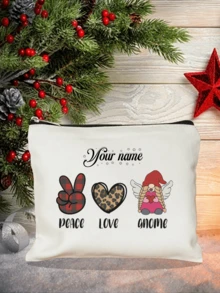 Floral Bow Canvas Bag, New Autumn Style. Custom Name DIY Makeup Clutch, Perfect Gift For Valentine, Mother's Day, Halloween & Christmas Travel - Beige - View 2