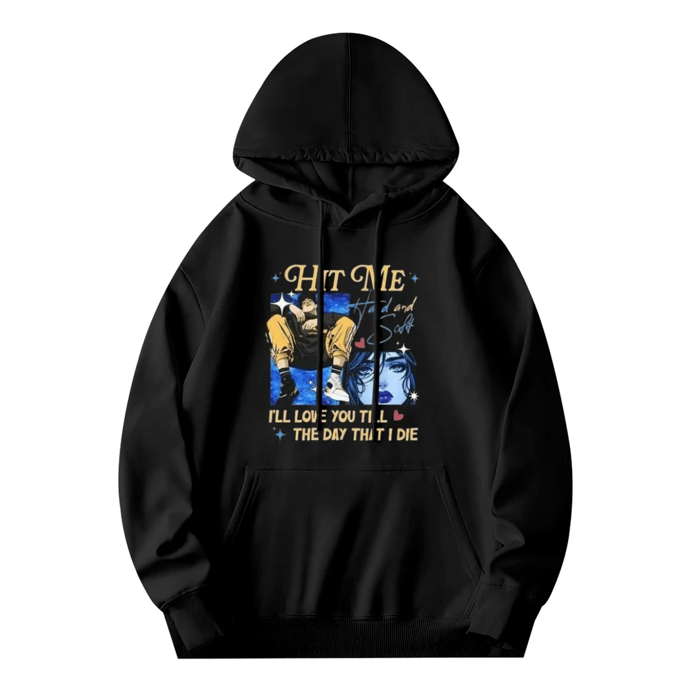 Cool HIT ME HARD AND SOFTS Tour Hoodie Hip Hop B-Billie Tops O-Neck Long Sleeves Eilish Women Hip-Hop Graphic Hoody Shirts - 黑色 - 查看 1