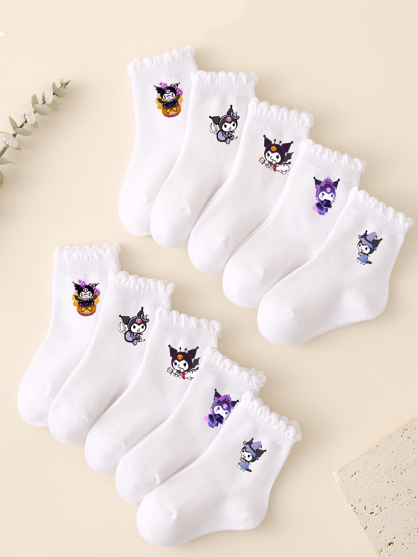 1/5/10 paires de chaussettes en dentelle fines pour enfants/filles printemps/été, chaussettes blanches d'école, chaussettes de sport, décorées de motifs mignons classiques de chaton/chat sorcier. Chaussettes mi-moll, douces, respirantes, absorbantes, polyvalentes, convenant pour l'Halloween, le port quotidien, les cadeaux, les voyages, la rentrée scolaire, le campus, les sports, la nouvelle session, les étudiants. Couleurs/styles aléatoires.