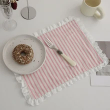 Joivida 1/2/6/10pcs Classic Striped Pleated Lace Heart Trim Decorative Napkins, Suitable For Valentine's Day, Wedding, Daily Use - Multicolor - View 6