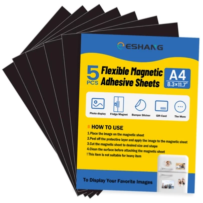 A4 Size 5 Or 10 Sheets Flexible Adhesive Magnetic Sheets, 16Mil 8.3 X 11.7 Inches Self-Adhesive Sticky Magnetic Paper, Suitable For DIY Photo/Planner Magnetic Sheets, Refrigerator Magnets