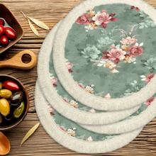1 pieza Mantel individual con patrón floral de lino con flecos, tapete de mesa de comedor lavable, decoración del hogar, superficie de mesa, posavasos, tapete de cocina y comedor, decoración de fiesta interior y exterior, regalo ideal
