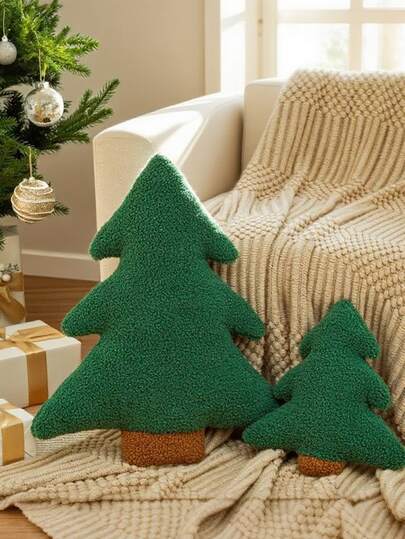 圣诞树抱枕，圣诞松树造型填充抱枕，可爱圣诞树造型毛绒抱枕，冬季圣诞装饰，适用于派对、家居、沙发靠垫、床饰、圣诞礼物、家居装饰、圣诞装饰、房间装饰、圣诞装饰