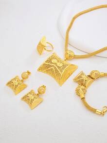 Bộ 5 món trang sức hoa tai, vòng cổ, vòng tay, nhẫn phong cách cổ điển dành cho nữ - B - Xem 5