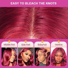 8-34 Inches Burgundy 99J Brazilian Long Straight Wigs 13x4 Lace Front Wig Wine Red Color Straight Wig Pre Plucked 200% Density Straight 13x4 HD Transparent Lace Frontal Glueless Wig Bralizian Virgin Hair Tiny Knots Natural Hairline With Baby Hair Halloween Wigs For Women